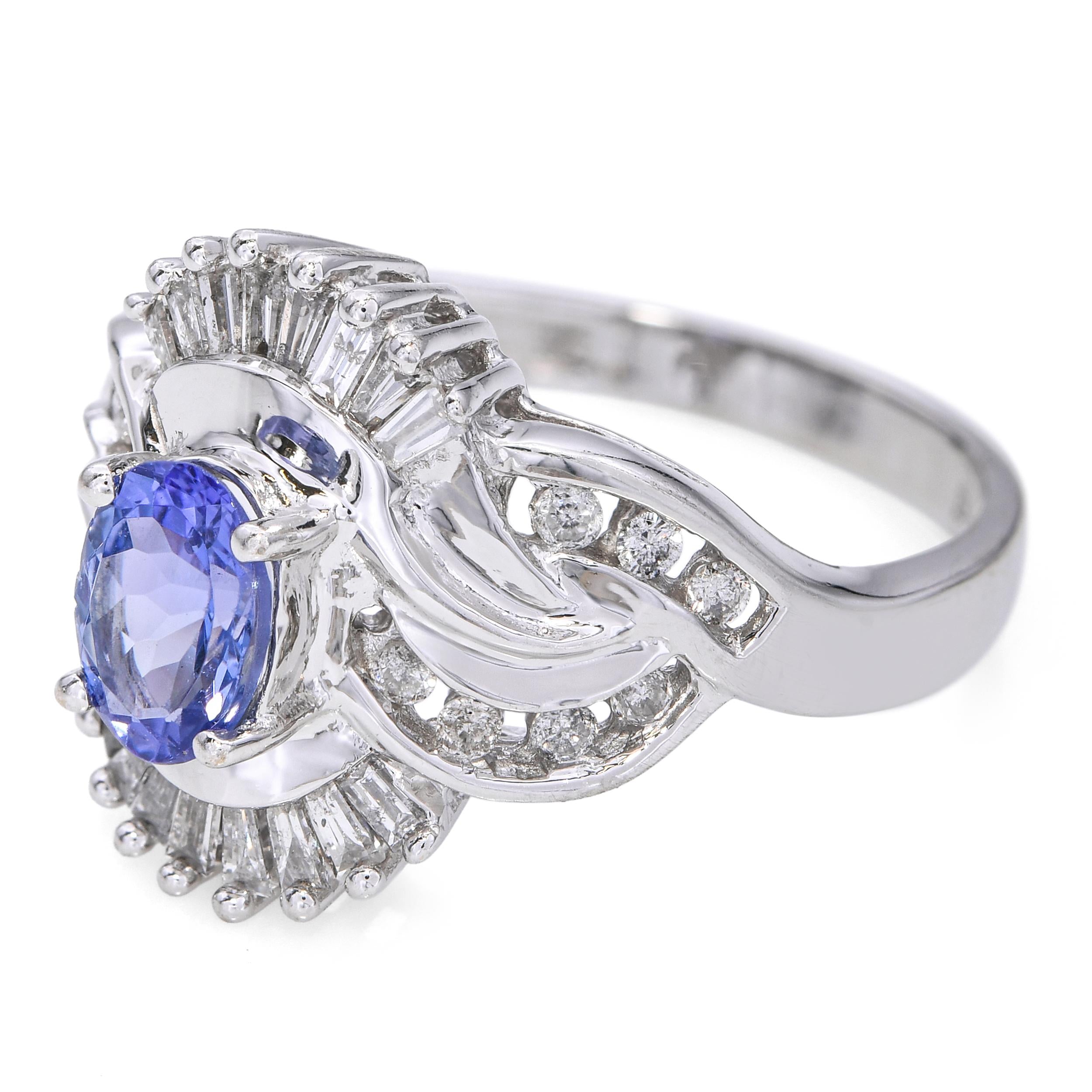 14k White Gold Tanzanite and Diamond Ring