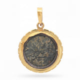 Ancient Masada Coin in 18k Yellow Gold Frame Pendant