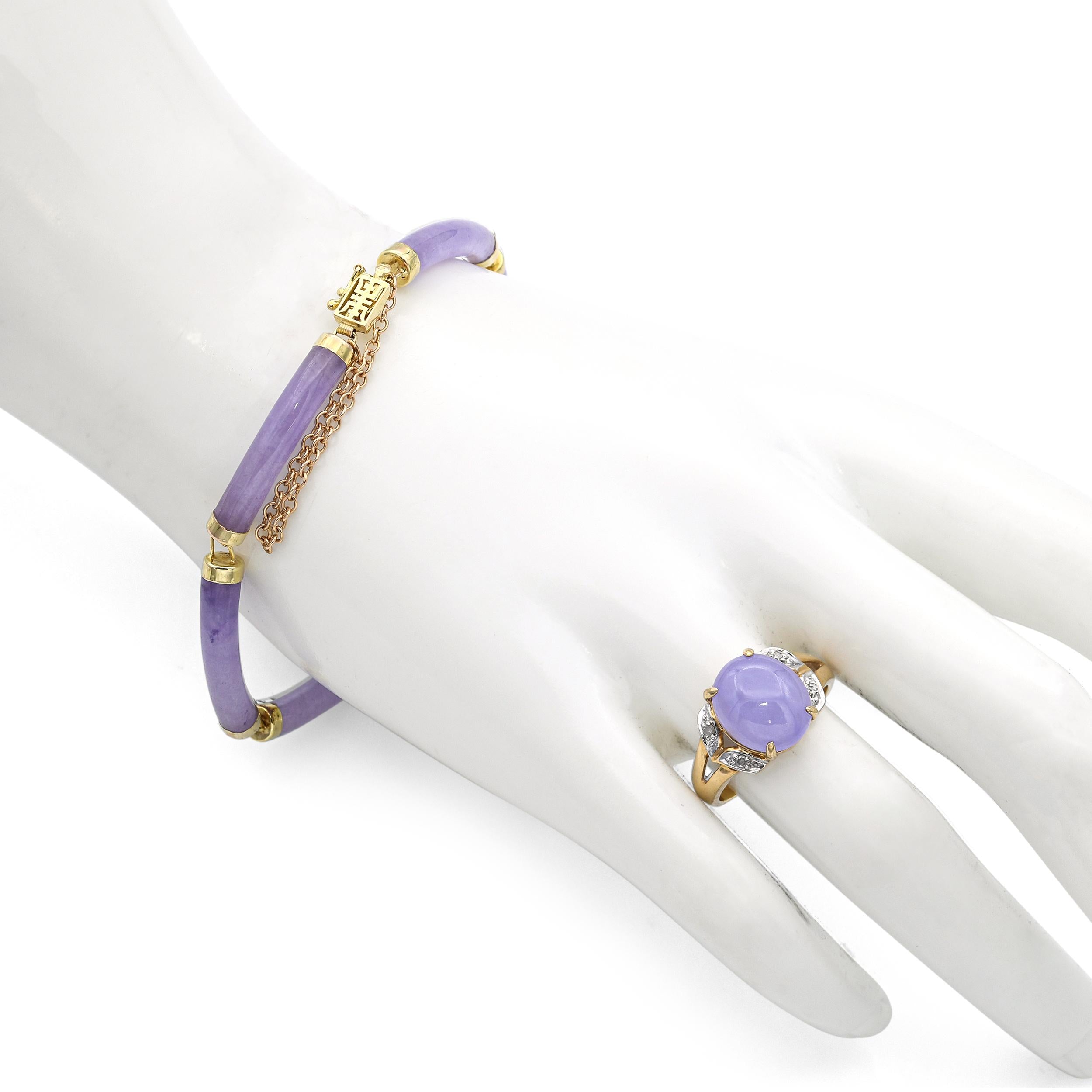 Vintage 10k and 14K Yellow Gold Lavender Jade Jewelry Set