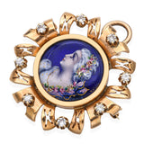 Antique 14k Yellow Gold French Portrait of Women Diamond Brooch Pendant