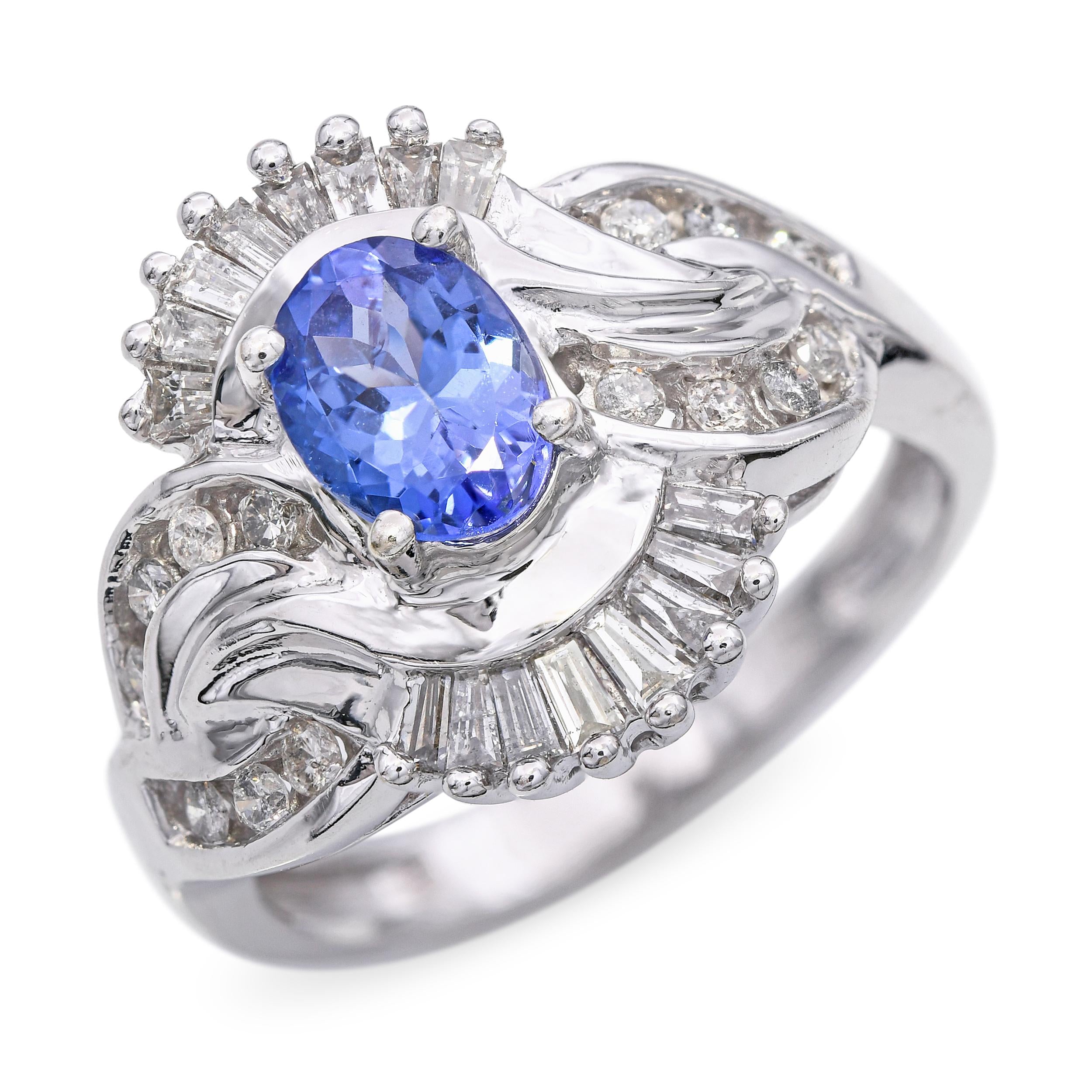14k White Gold Tanzanite and Diamond Ring