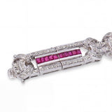 18k White Gold Art Deco Inspired Diamond & Ruby Link Bracelet