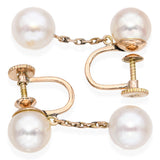 Vintage 18k Yellow Gold Pearl Drop Screw Back Earrings