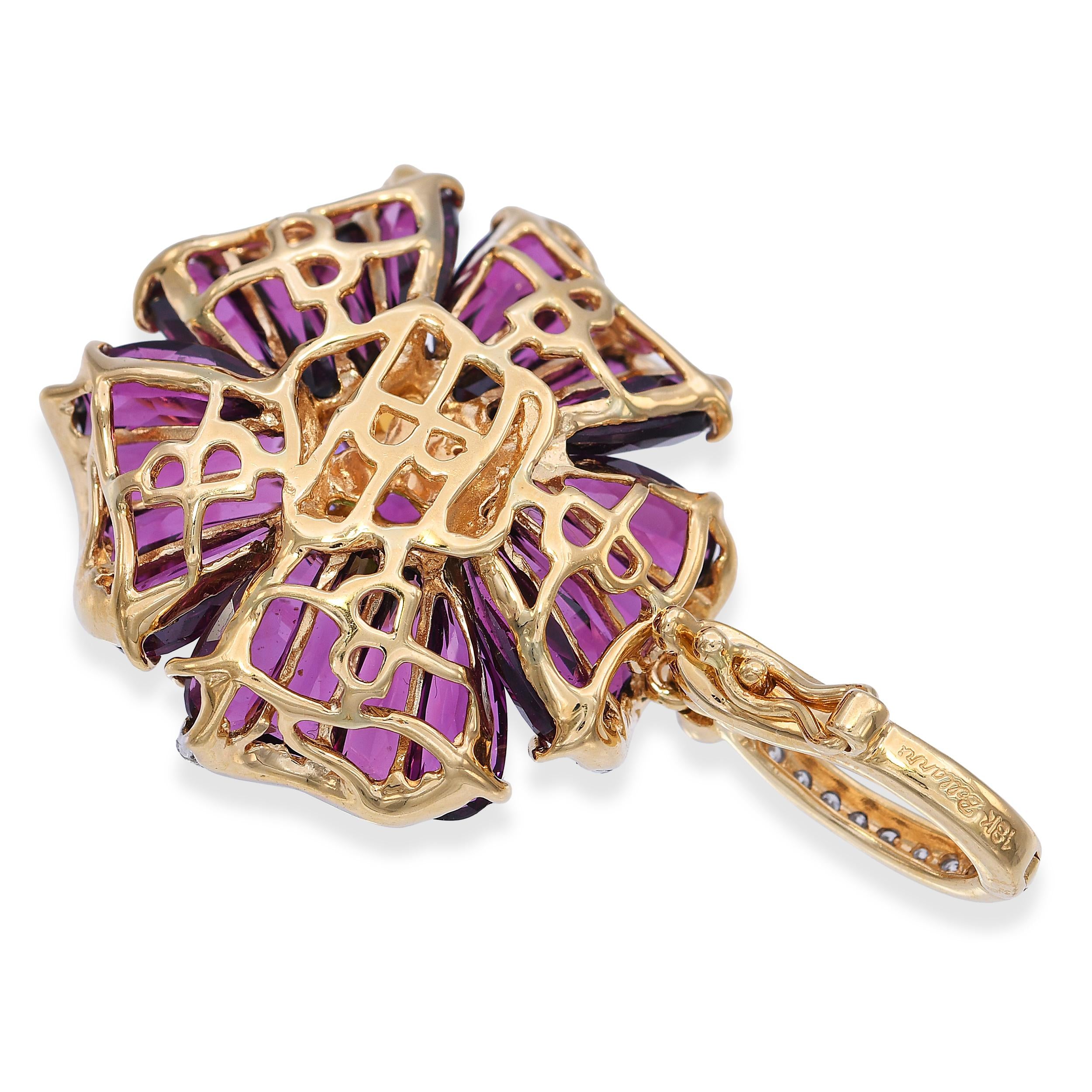 Bellarri 18k Yellow Gold Mademoiselle Flower Rhodolite & Diamond Pendant