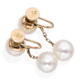 Vintage 18k Yellow Gold Pearl Drop Screw Back Earrings