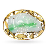 Vintage Yellow Gold Carved Moss in Snow Jade Forest Scene Slide Pendant