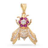 Vintage 14k Yellow Gold Diamond and Ruby Bee Pendant Brooch