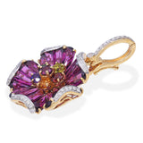 Bellarri 18k Yellow Gold Mademoiselle Flower Rhodolite & Diamond Pendant