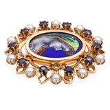 Antique 14k Yellow Gold French Portrait of Women Garnet and Pearl Brooch Pendant