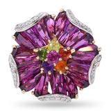 Bellarri 14k Yellow Gold Mademoiselle Flower Rhodolite Diamond Ring