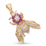 Vintage 14k Yellow Gold Diamond and Ruby Bee Pendant Brooch