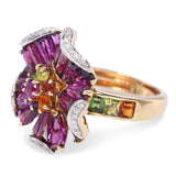 Bellarri 14k Yellow Gold Mademoiselle Flower Rhodolite Diamond Ring