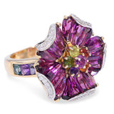 Bellarri 14k Yellow Gold Mademoiselle Flower Rhodolite Diamond Ring