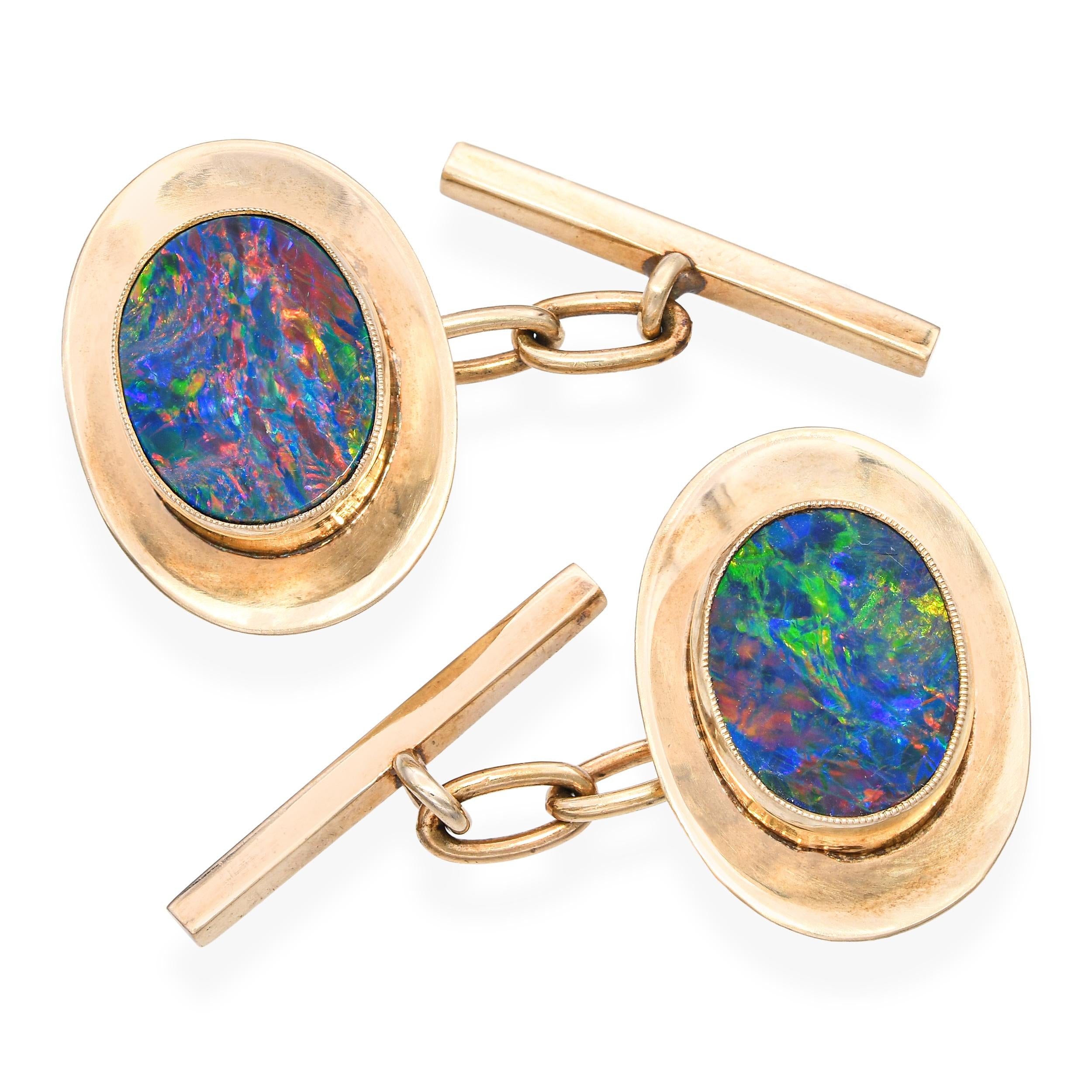 Vintage 9k Yellow Gold Opal Doublet Cufflinks