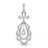 Vintage 14k White Gold Rose Cut Diamond and Pearl Bow Pendant