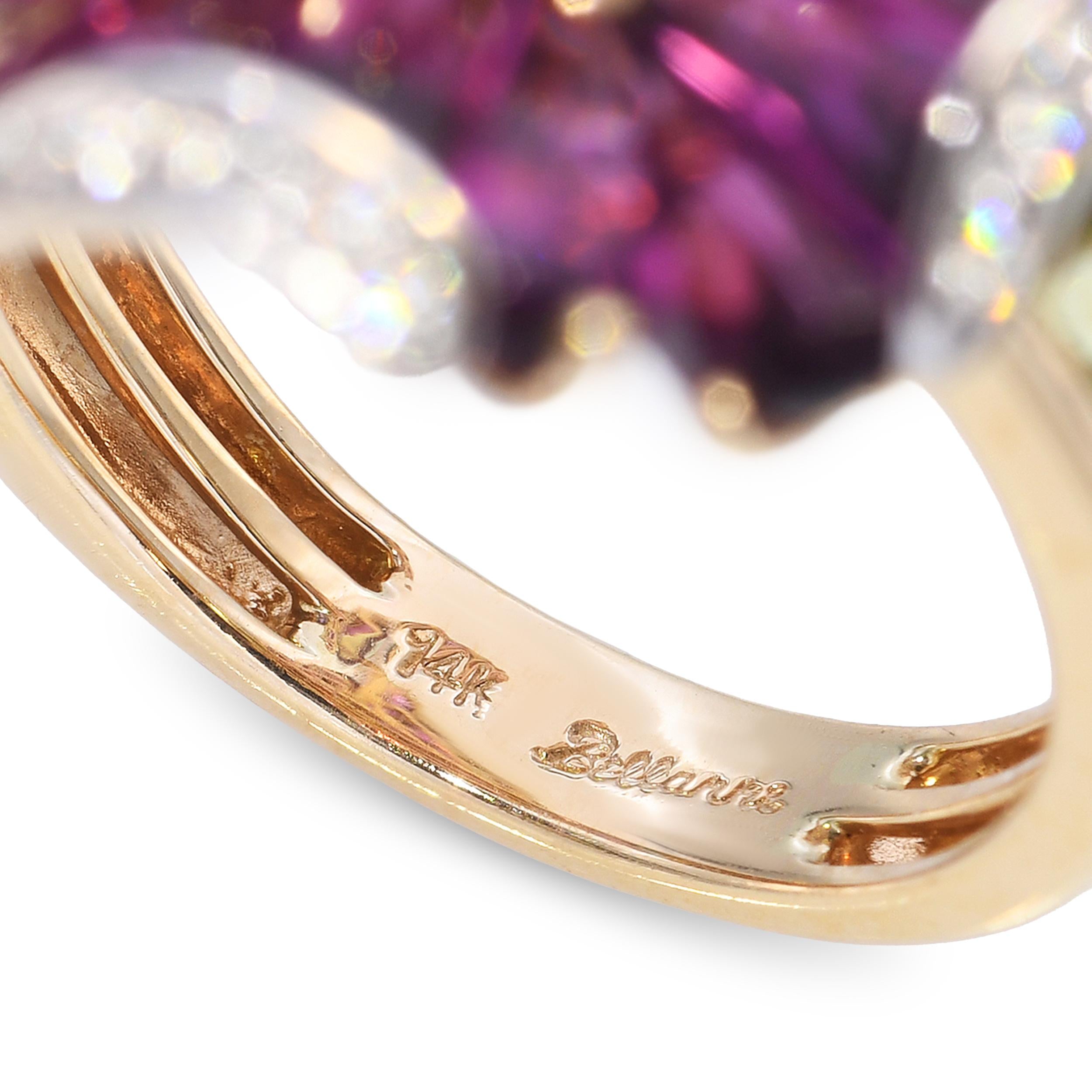 Bellarri 14k Yellow Gold Mademoiselle Flower Rhodolite Diamond Ring