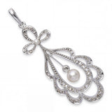 Vintage 14k White Gold Rose Cut Diamond and Pearl Bow Pendant