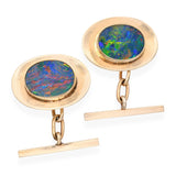 Vintage 9k Yellow Gold Opal Doublet Cufflinks