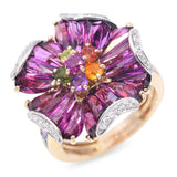 Bellarri 14k Yellow Gold Mademoiselle Flower Rhodolite Diamond Ring