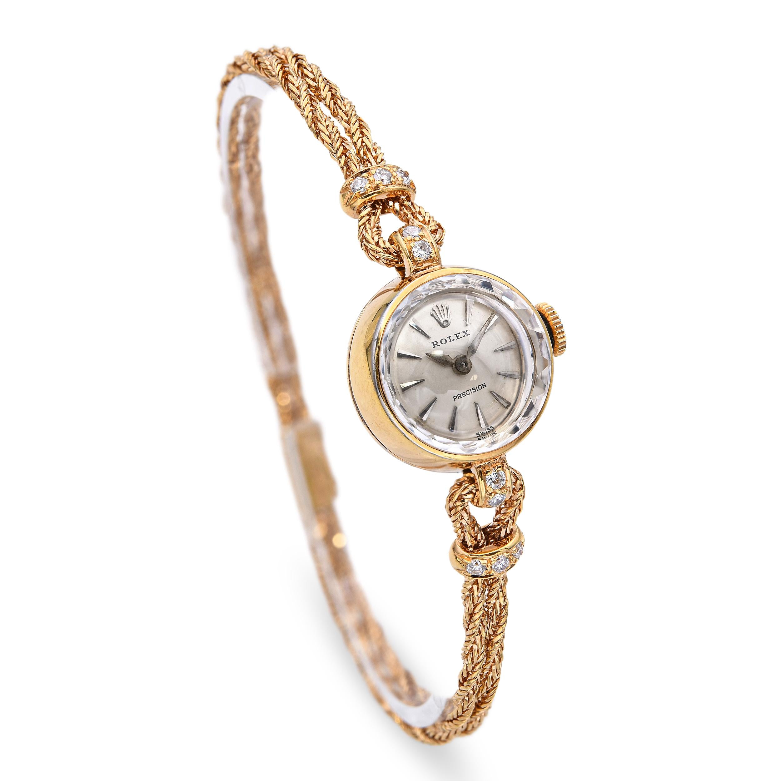 Vintage Rolex 18k Yellow Gold Diamond Hand Wind Cocktail Watch Ref. 9867