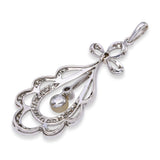 Vintage 14k White Gold Rose Cut Diamond and Pearl Bow Pendant