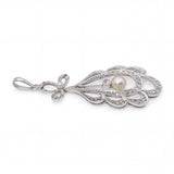 Vintage 14k White Gold Rose Cut Diamond and Pearl Bow Pendant