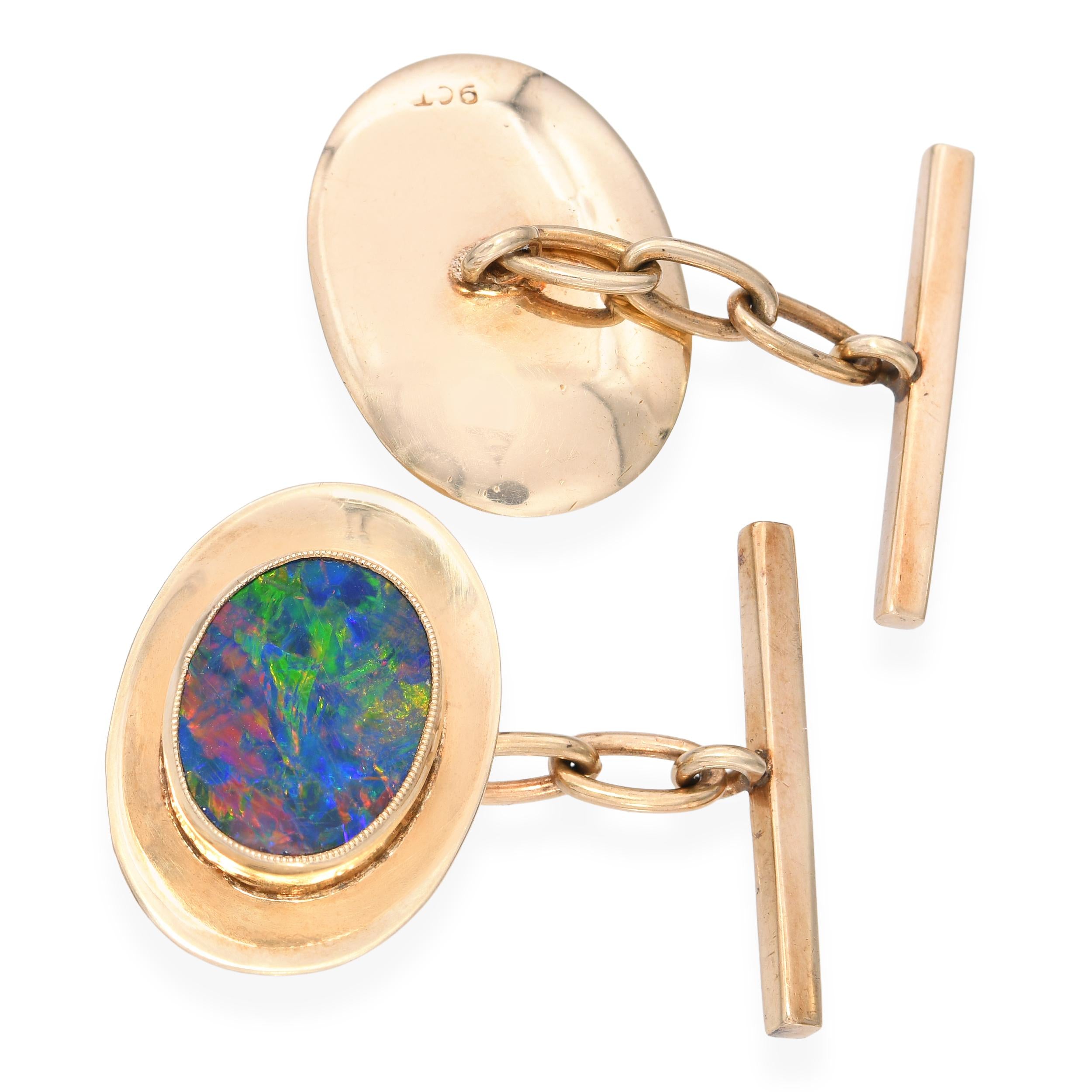Vintage 9k Yellow Gold Opal Doublet Cufflinks