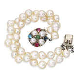Vintage White Gold Multi Gem Clasp Double Strand Pearl Bracelet