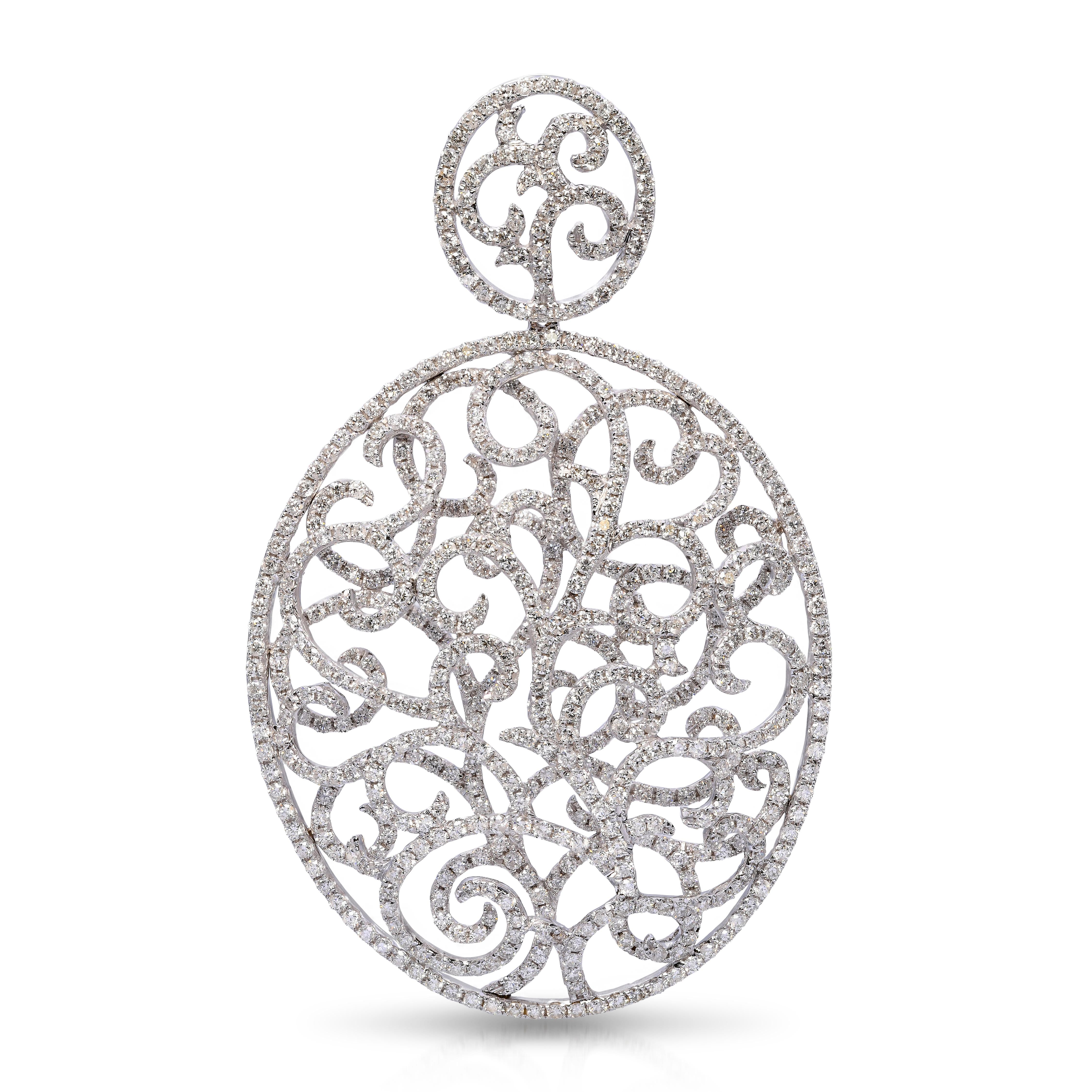 18k White Gold 4.85tcw H Si1 Diamond Pave Open Filigree Pendant