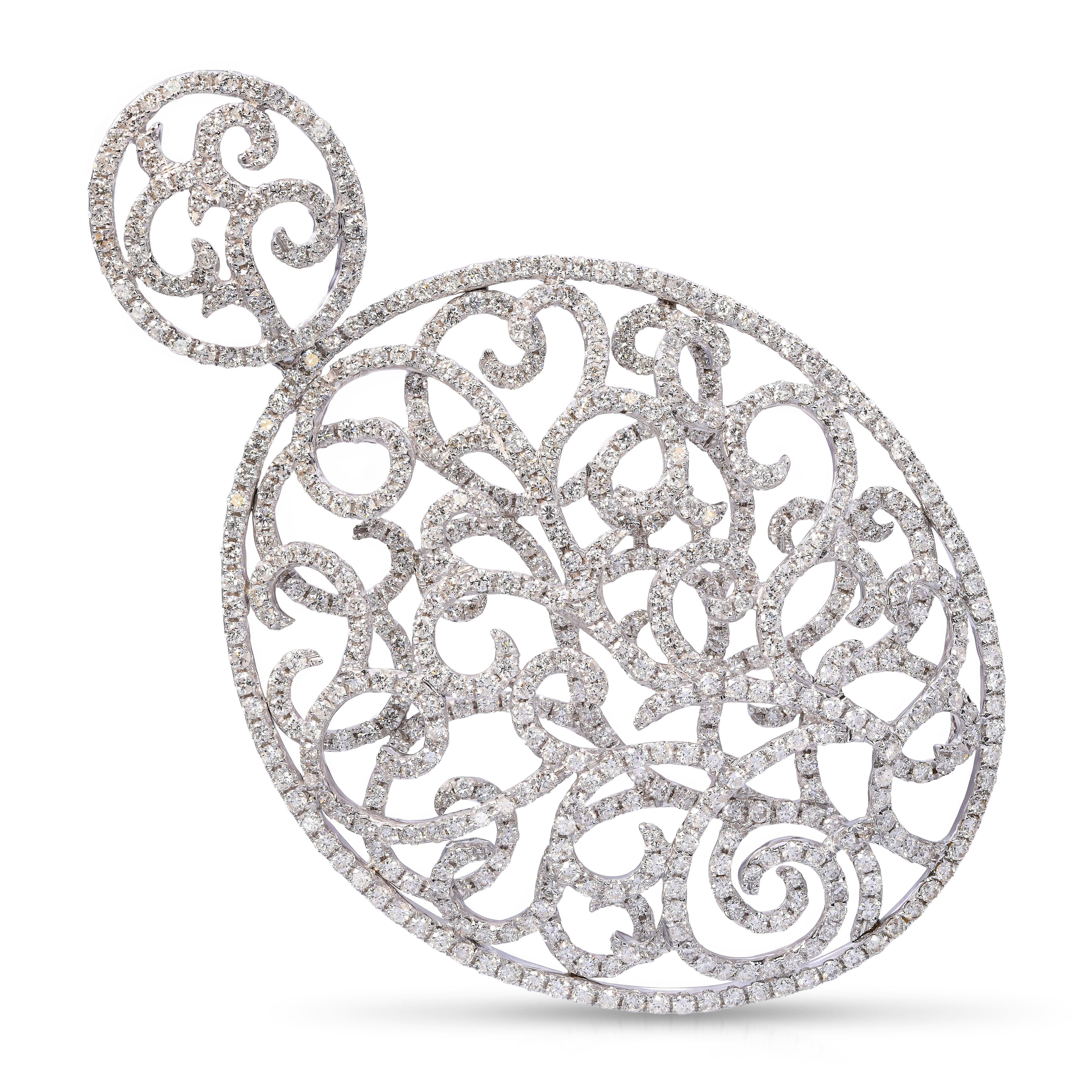 18k White Gold 4.85tcw H Si1 Diamond Pave Open Filigree Pendant