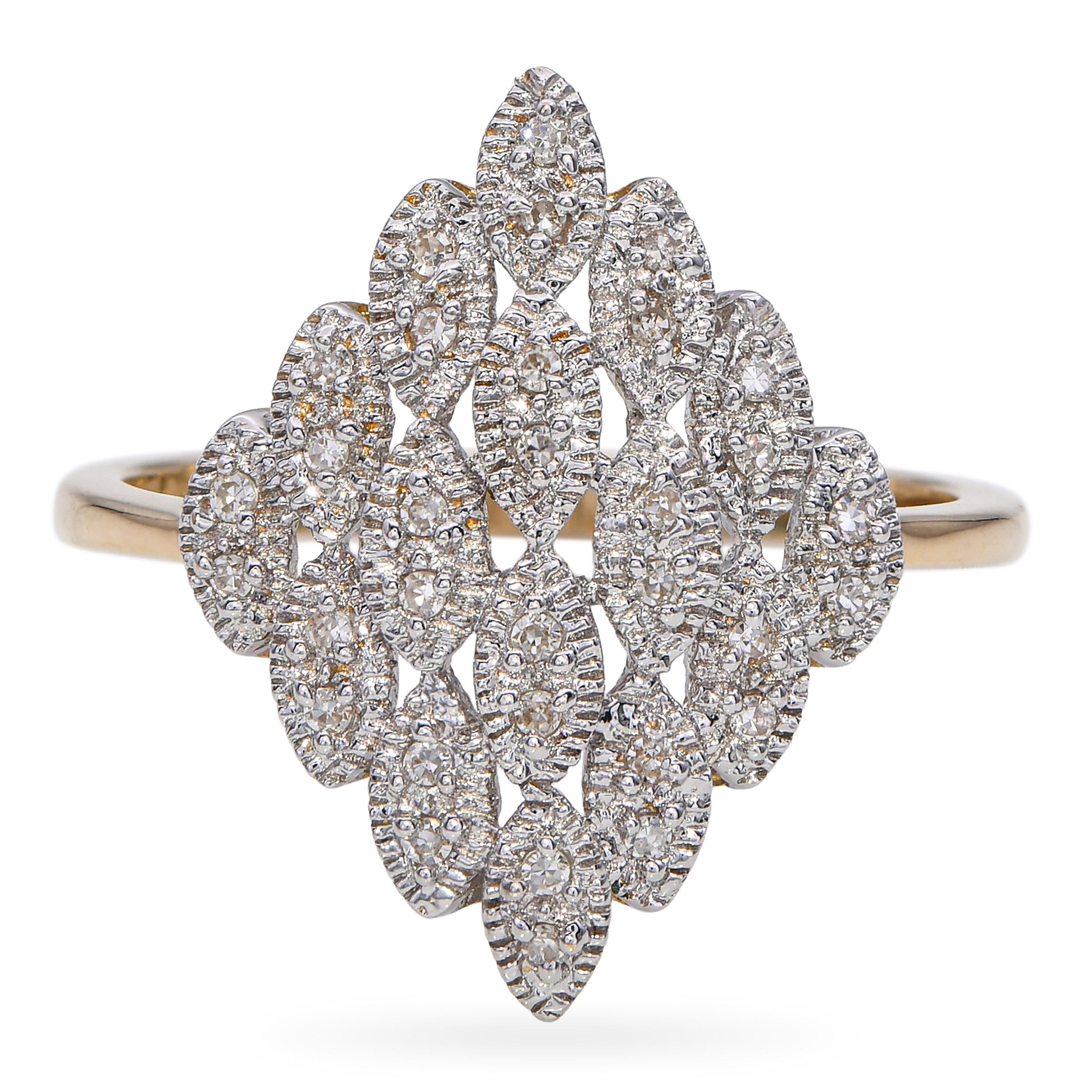 14k Yellow Gold Diamond Cluster Ring
