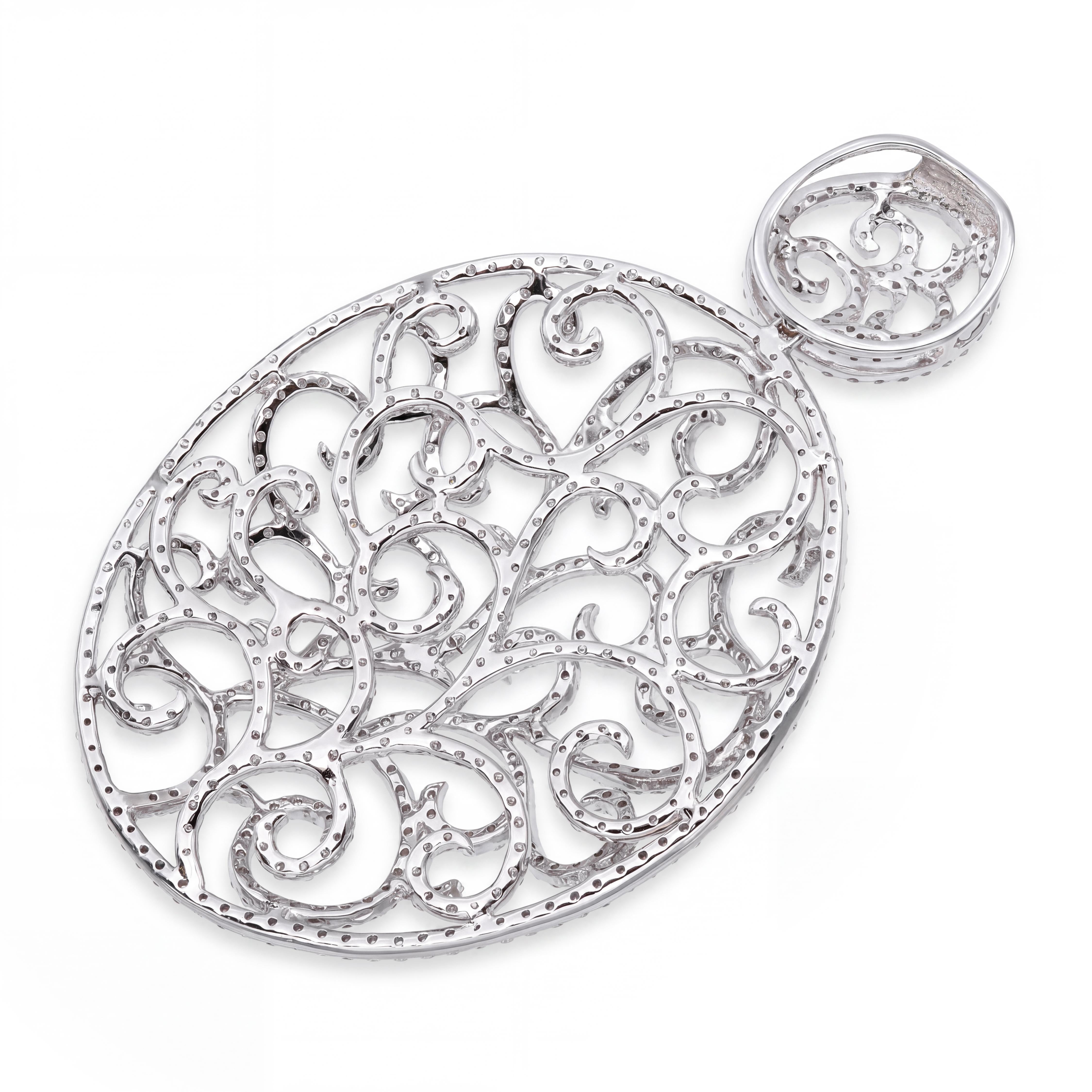 18k White Gold 4.85tcw H Si1 Diamond Pave Open Filigree Pendant