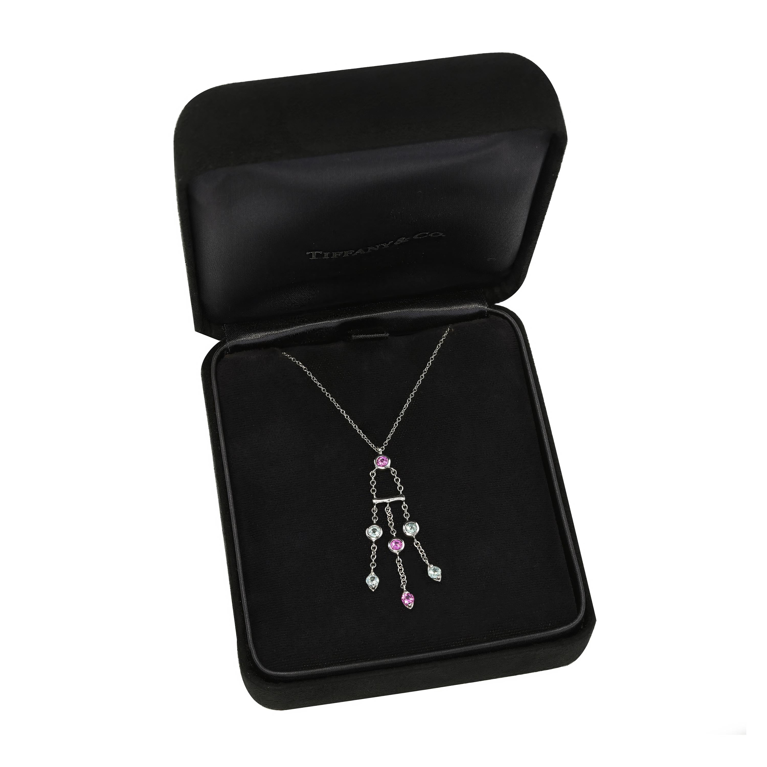 Tiffany & Co. 18k White Gold Tourmaline, Pink Sapphire Fringe Necklace