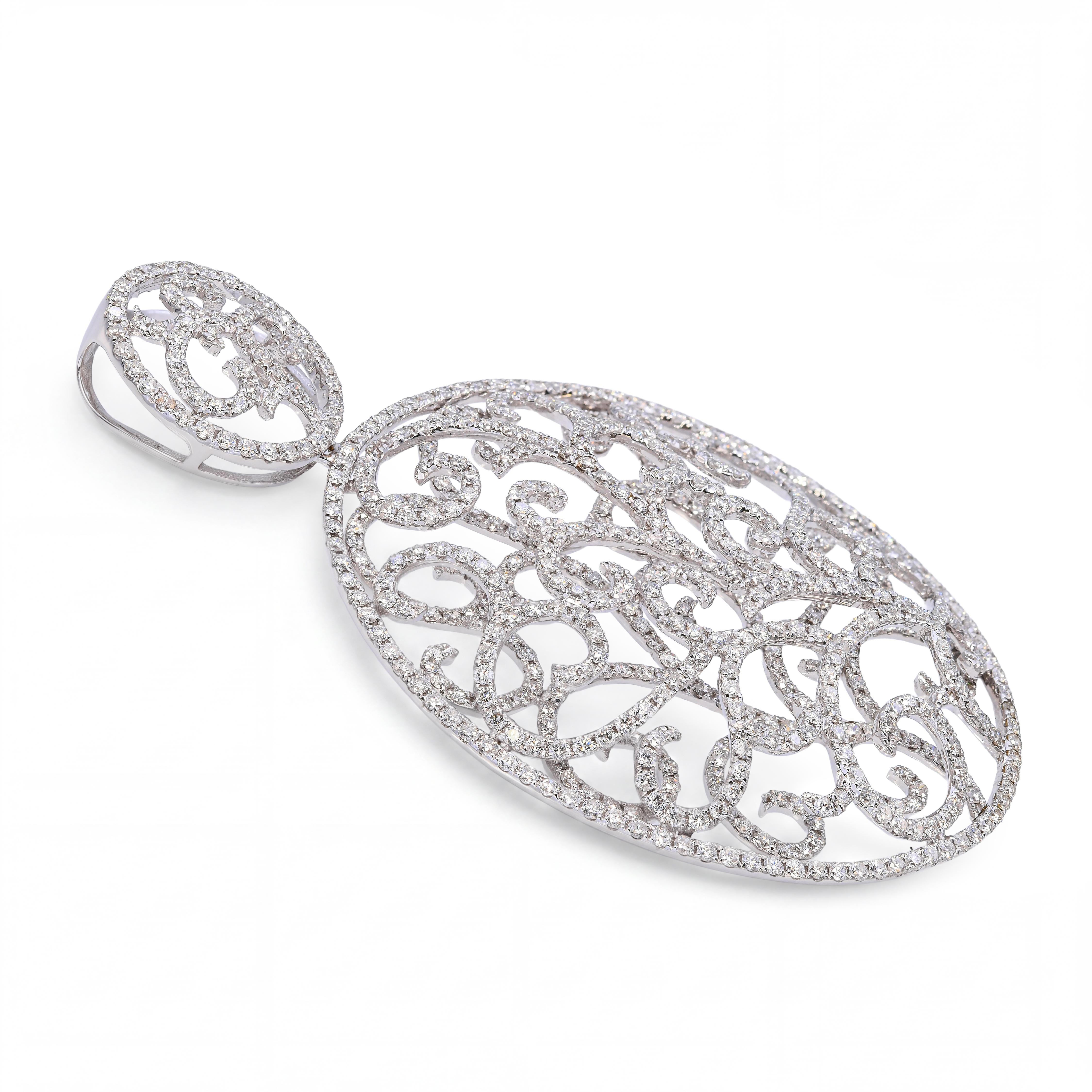 18k White Gold 4.85tcw H Si1 Diamond Pave Open Filigree Pendant
