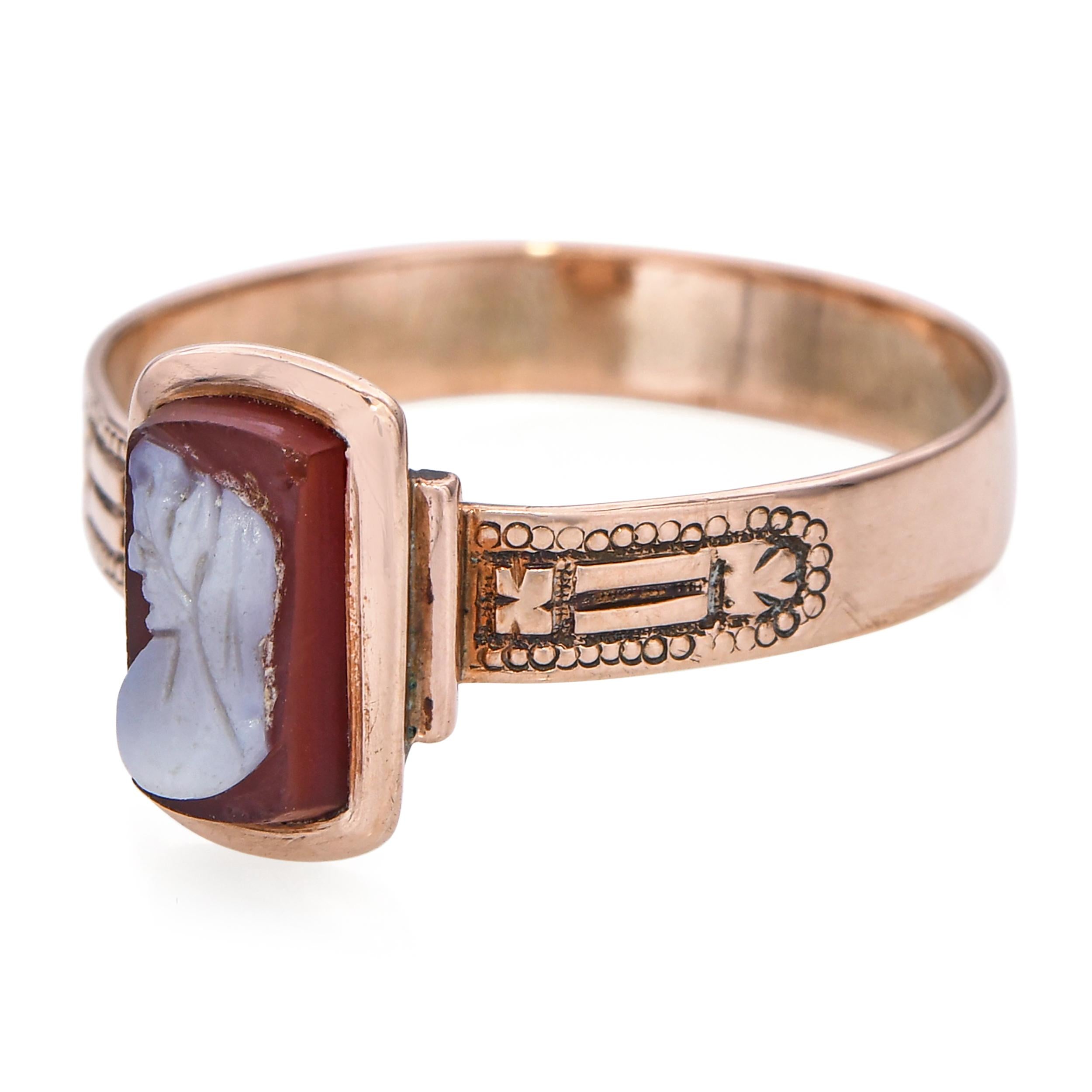 Antique 12k Yellow Gold Agate Hardstone Cameo Ring
