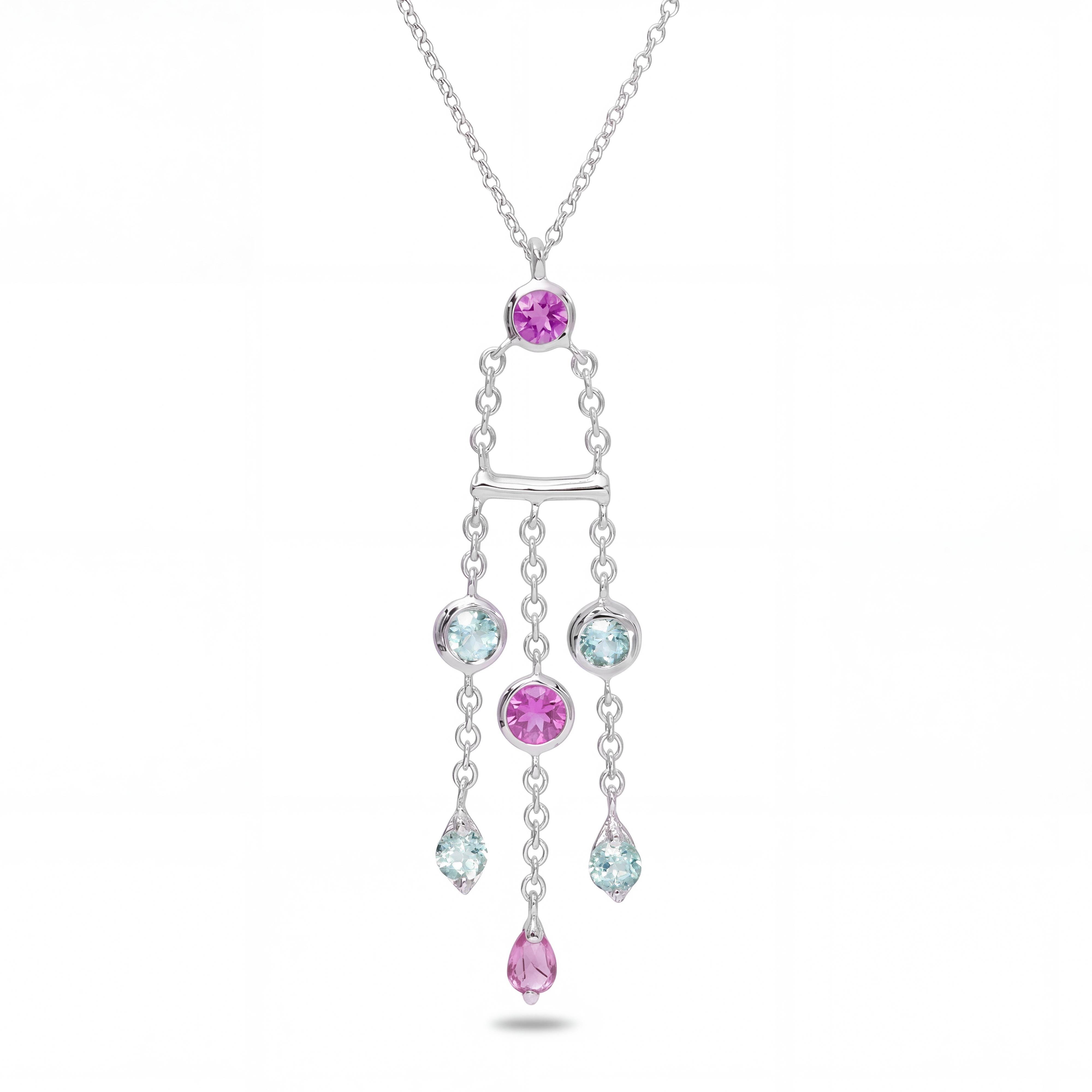 Tiffany & Co. 18k White Gold Tourmaline, Pink Sapphire Fringe Necklace