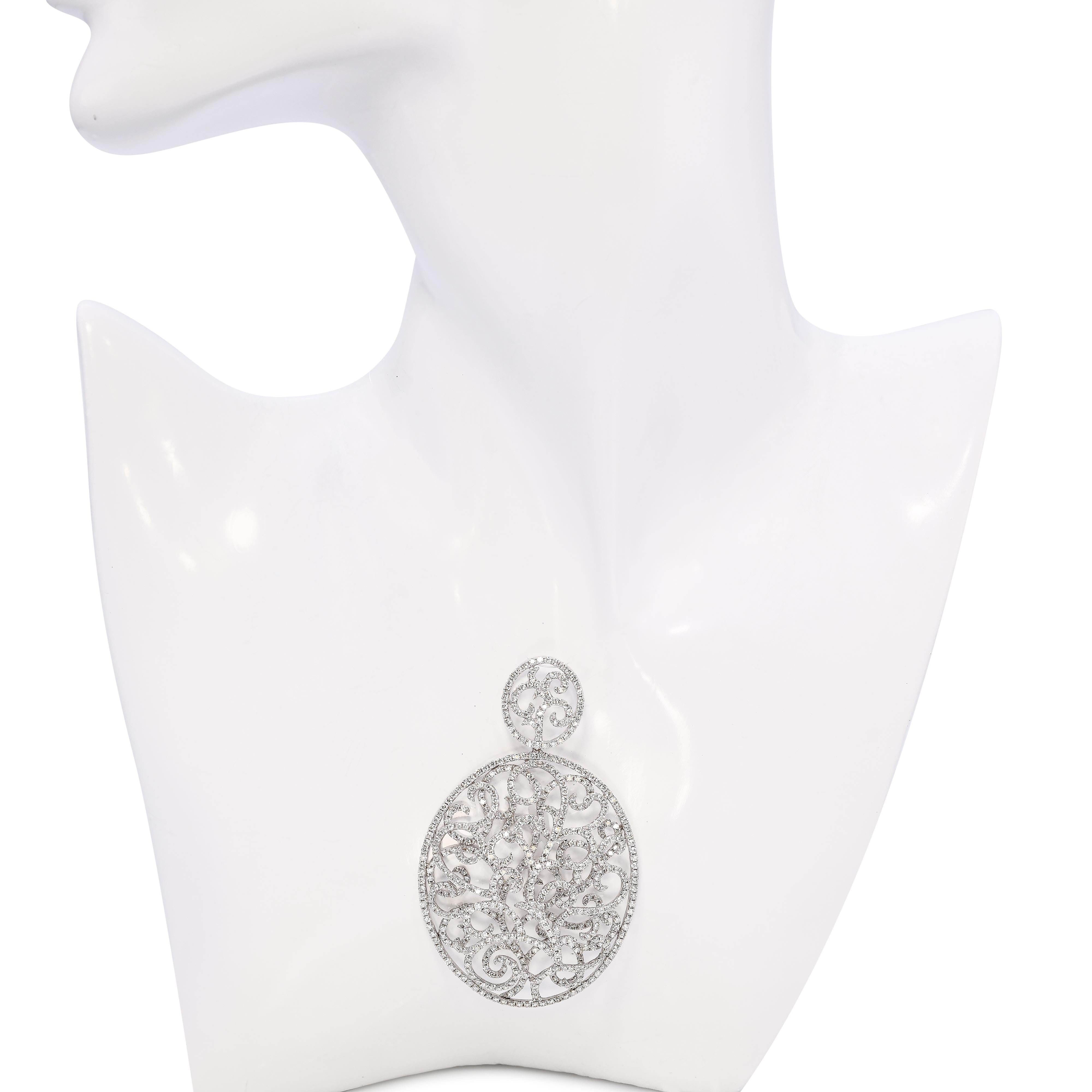 18k White Gold 4.85tcw H Si1 Diamond Pave Open Filigree Pendant