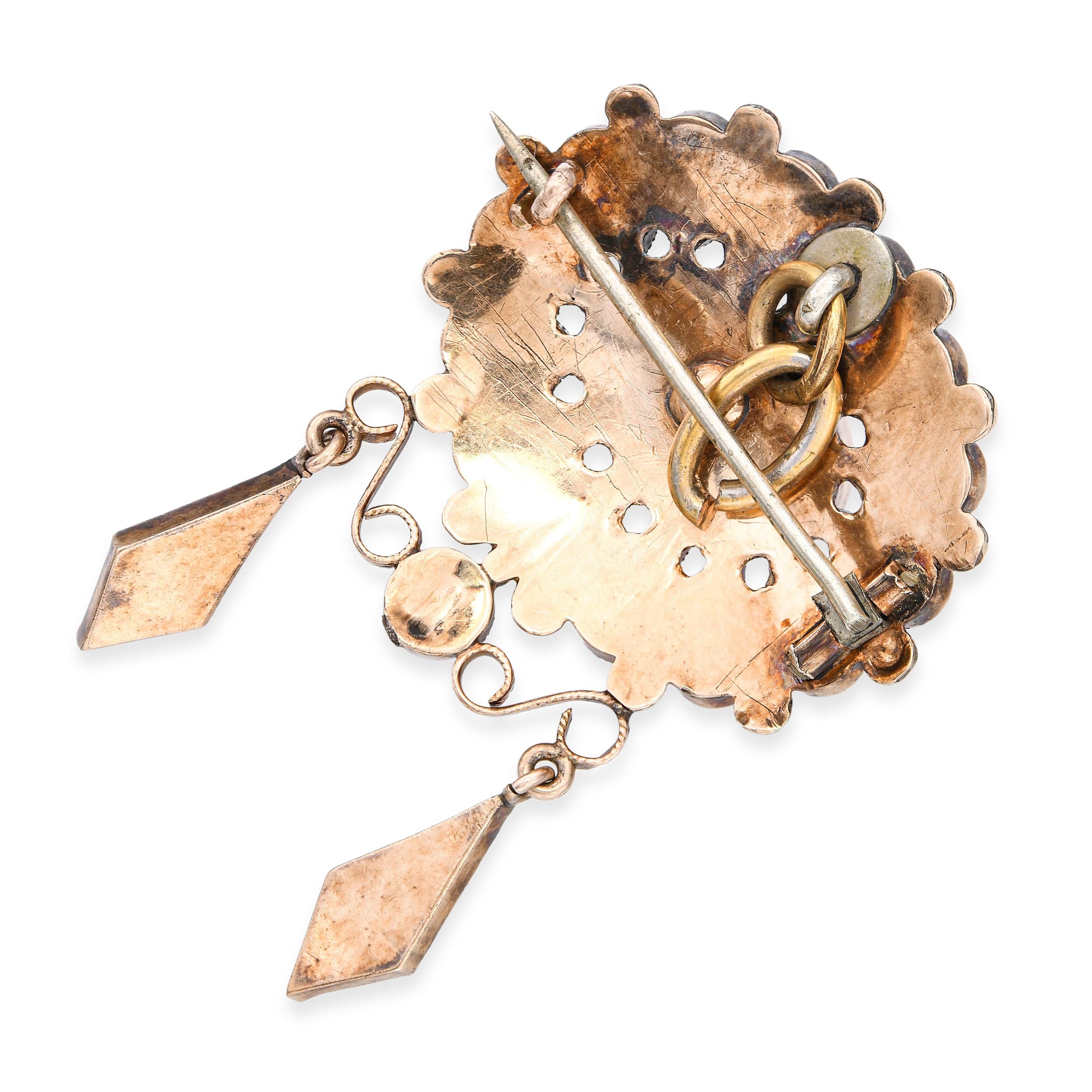 Antique Victorian 9k Rose Gold Jet and Seed Pearl Mourning Brooch