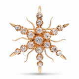 Antique Yellow Gold 2.46tcw Old Mine Cut Diamond Starburst Brooch
