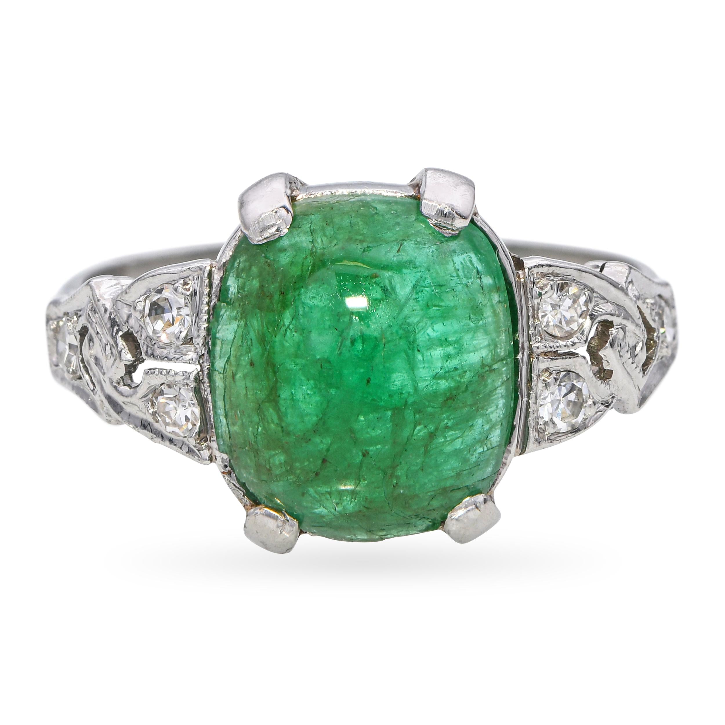 Platinum Art Deco 2.56ct Emerald and Diamond Ring