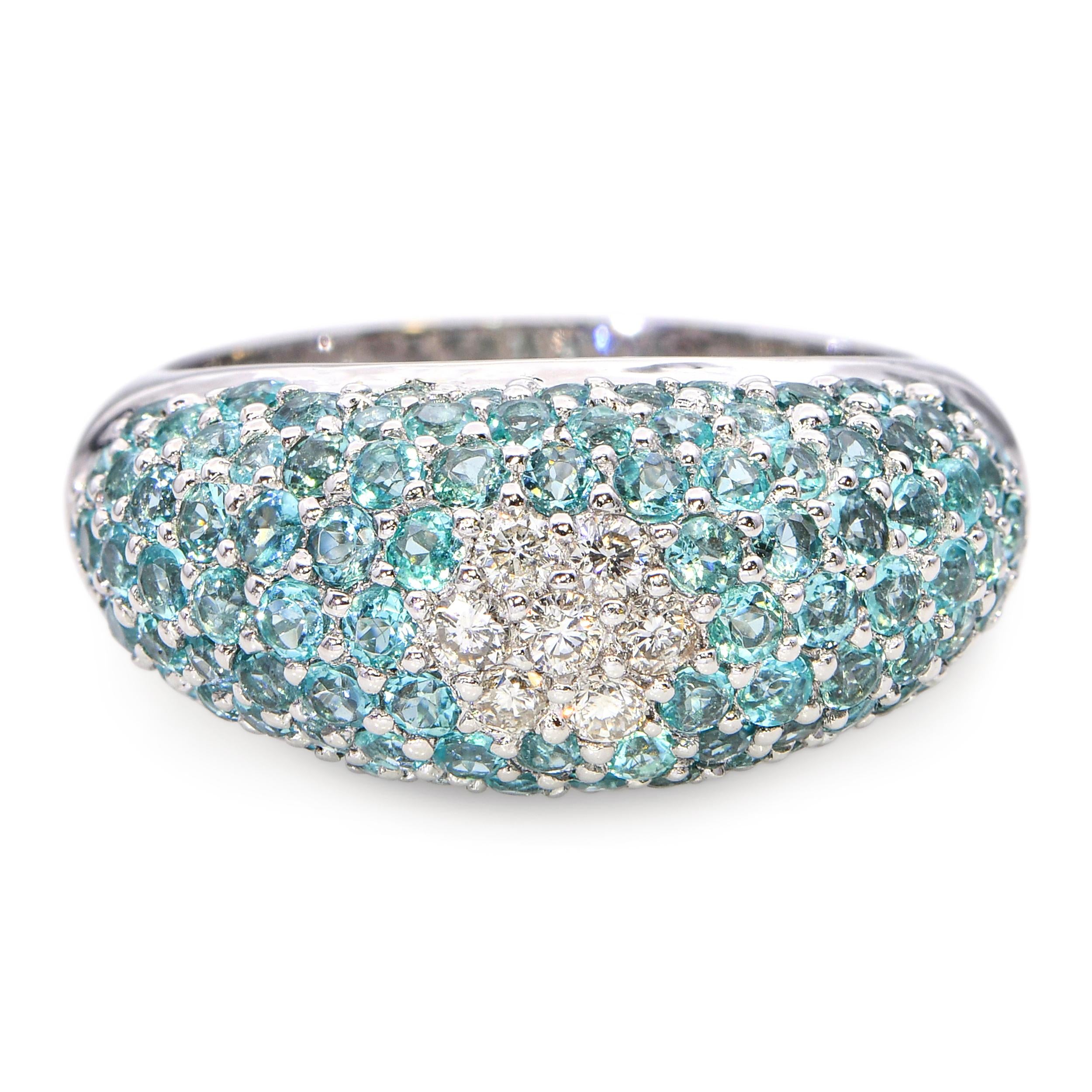 18K White Gold 2.5tcw Paraiba Tourmaline and Diamond Pavé Dome Ring