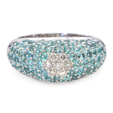 18K White Gold 2.5tcw Paraiba Tourmaline and Diamond Pavé Dome Ring