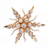 Antique Yellow Gold 2.46tcw Old Mine Cut Diamond Starburst Brooch