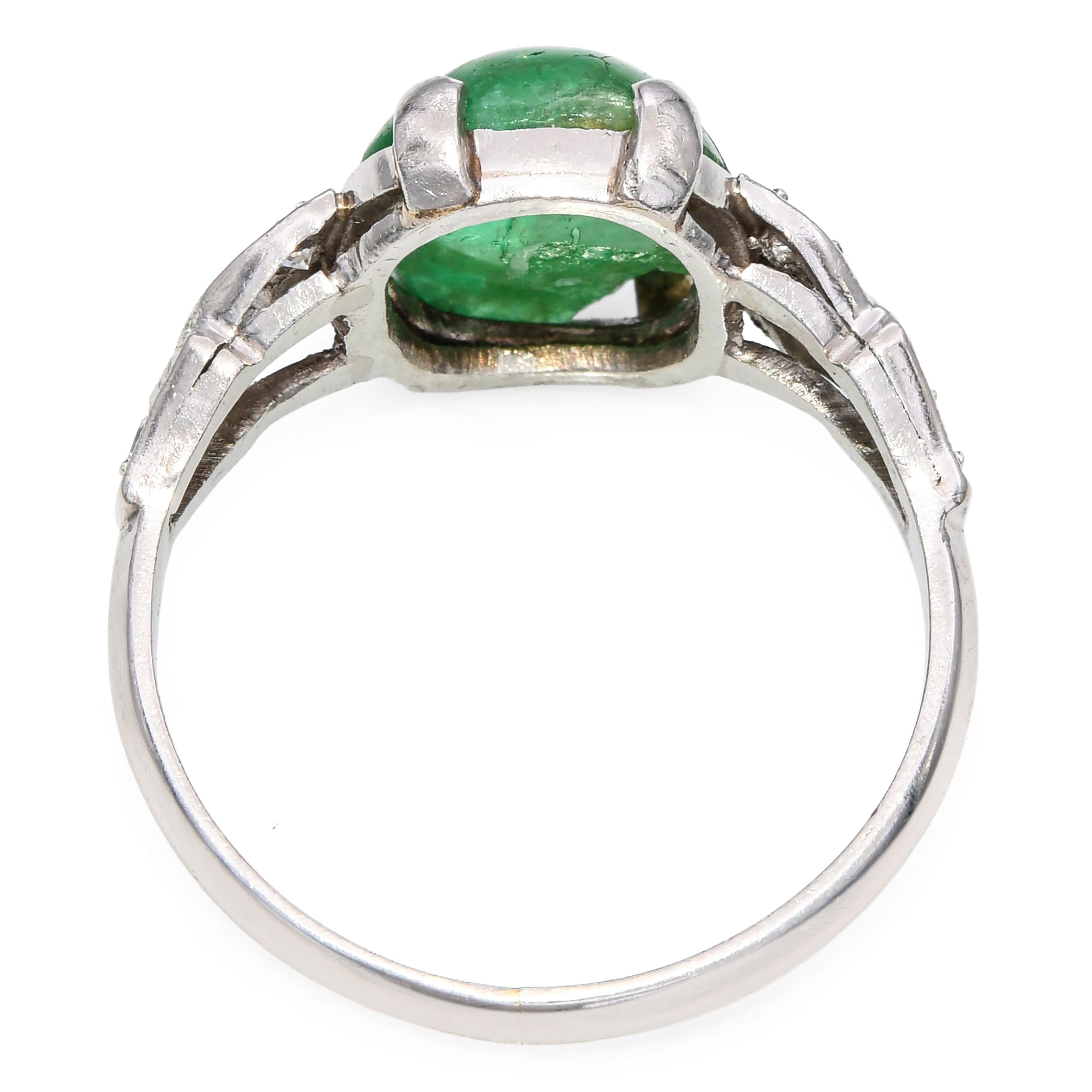 Platinum Art Deco 2.56ct Emerald and Diamond Ring