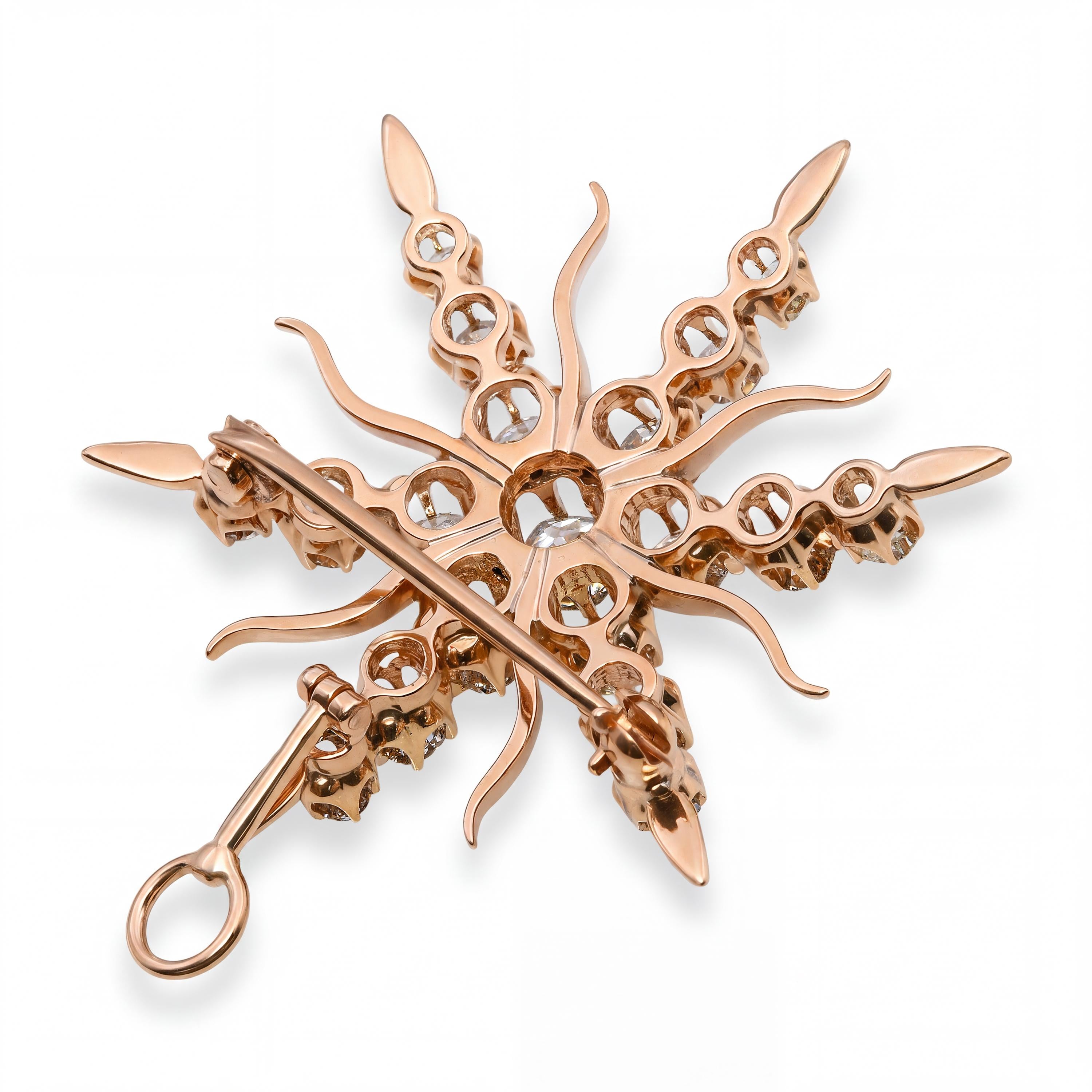 Antique Yellow Gold 2.46tcw Old Mine Cut Diamond Starburst Brooch