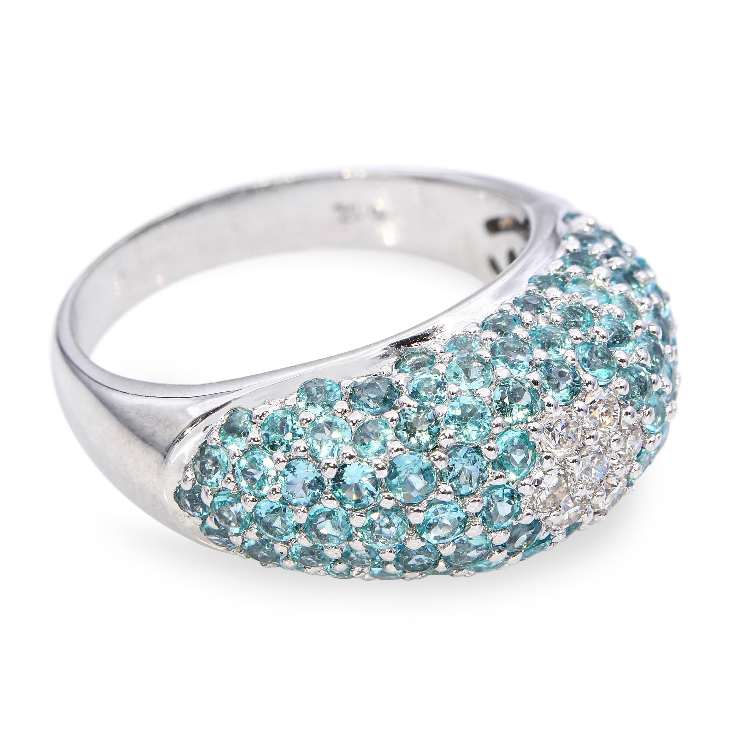18K White Gold 2.5tcw Paraiba Tourmaline and Diamond Pavé Dome Ring