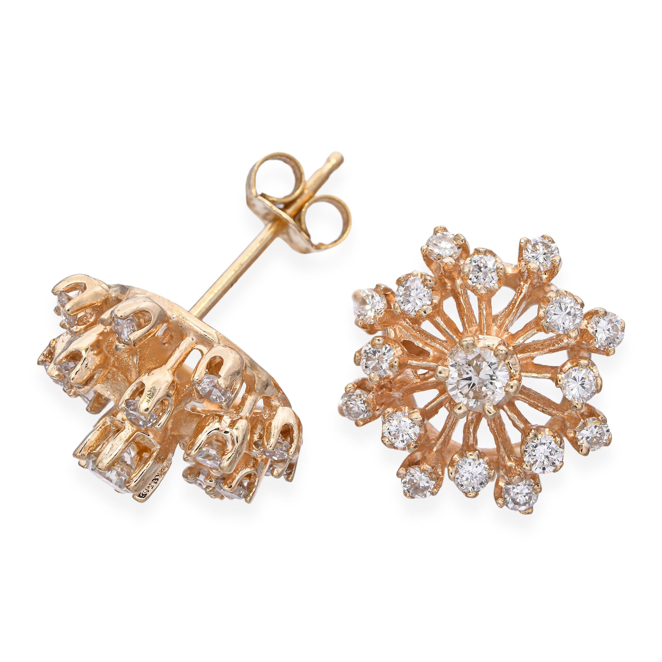 Vintage 14k Yellow Gold 0.69tcw Diamond Stud Earrings