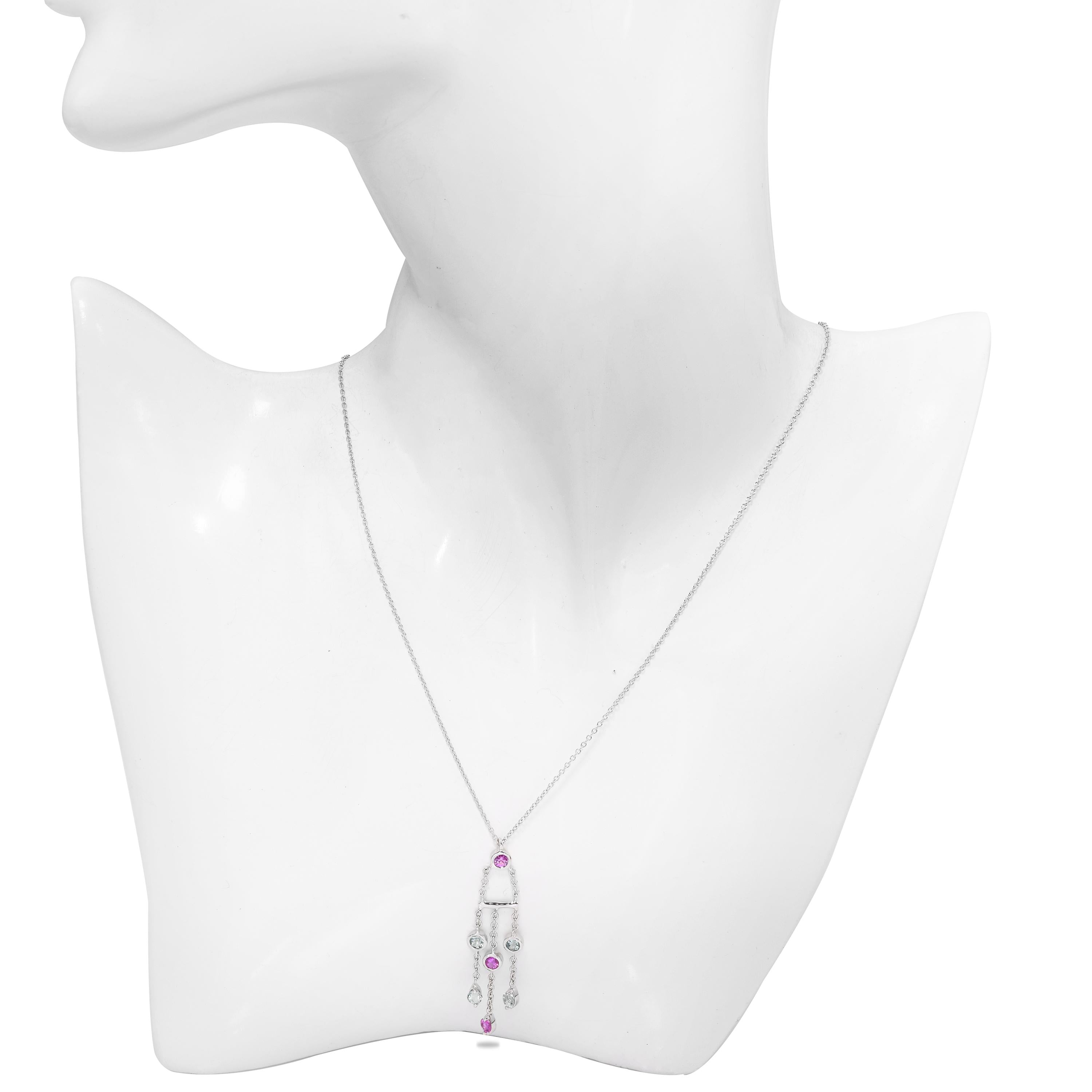 Tiffany & Co. 18k White Gold Tourmaline, Pink Sapphire Fringe Necklace