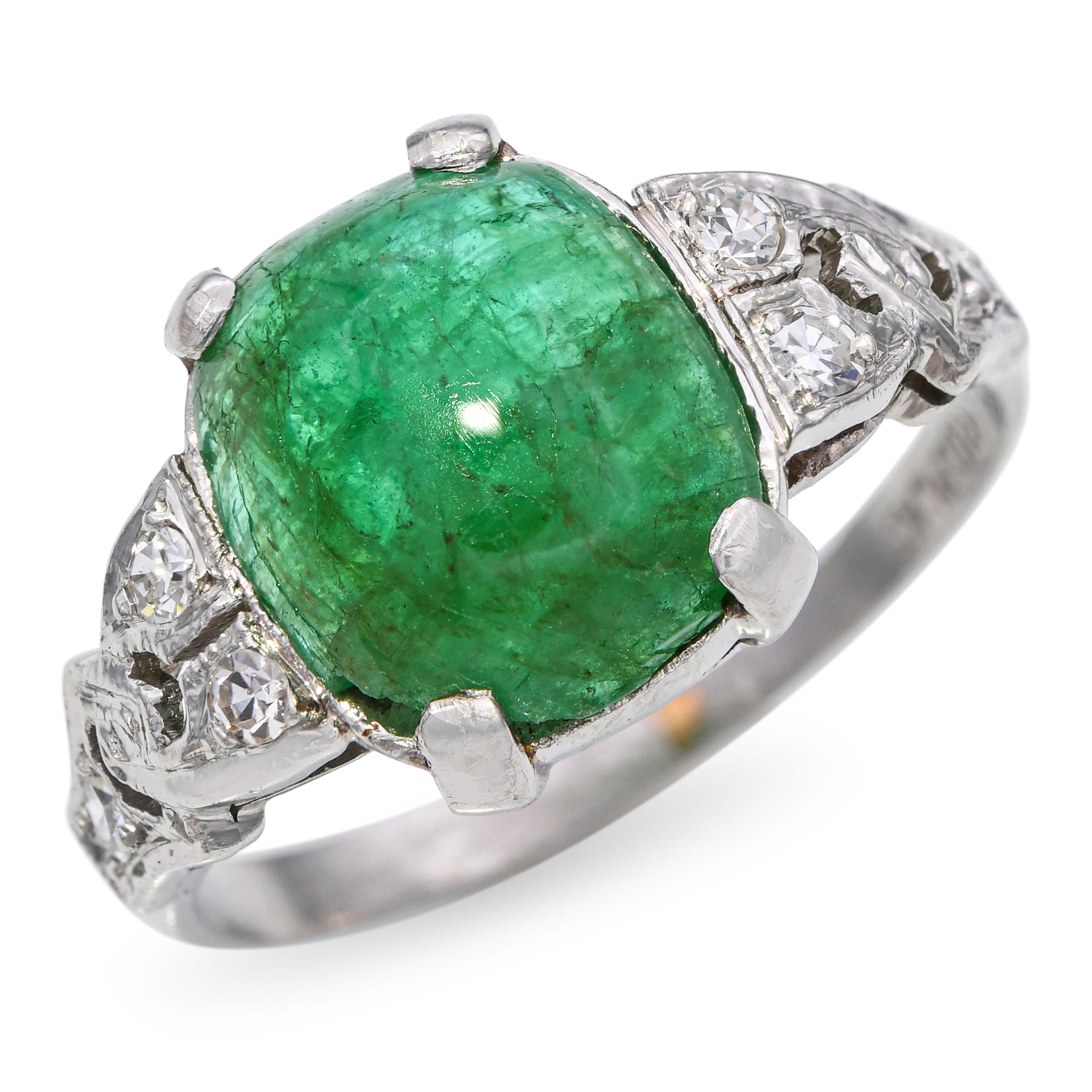 Platinum Art Deco 2.56ct Emerald and Diamond Ring