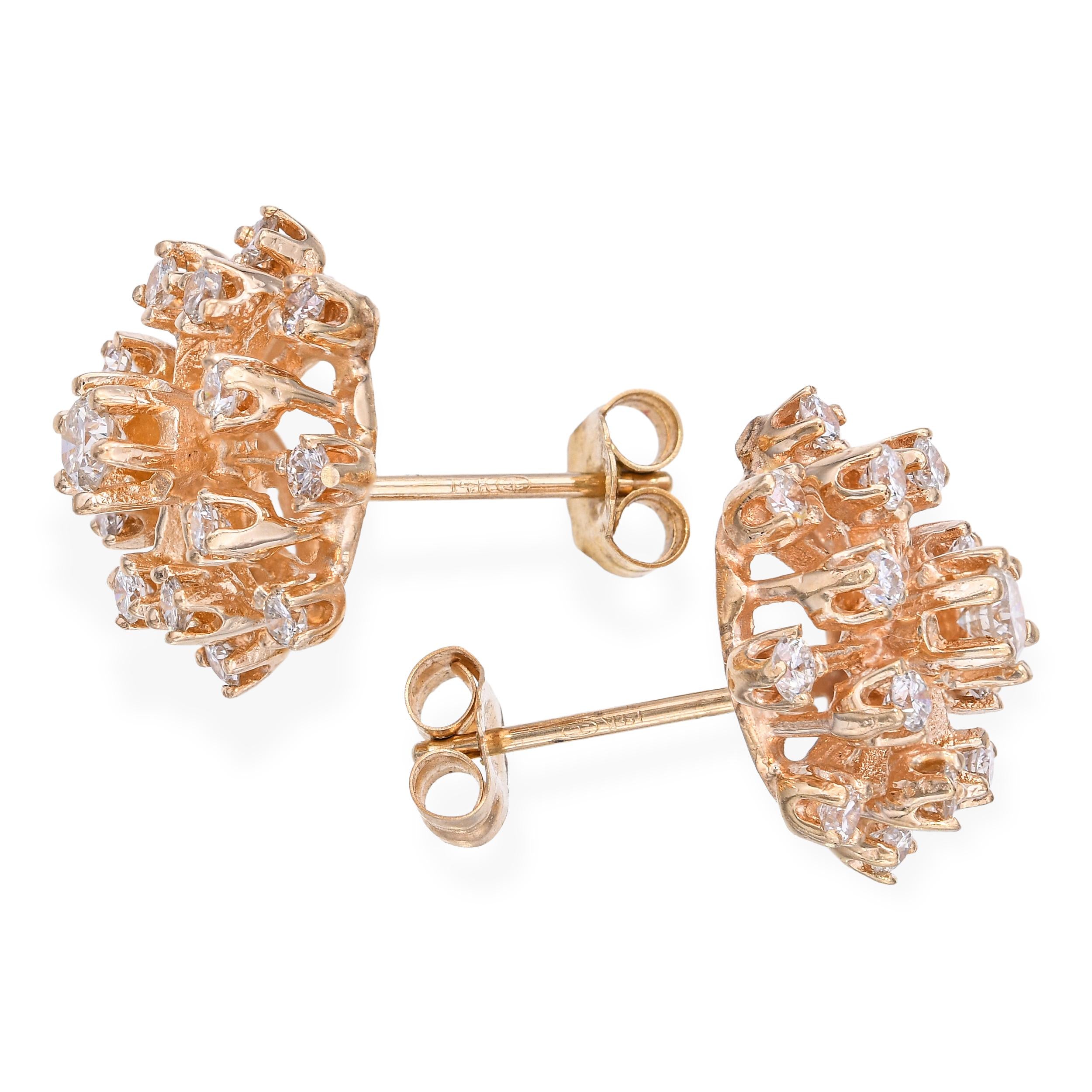 Vintage 14k Yellow Gold 0.69tcw Diamond Stud Earrings